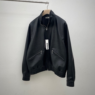 机车外套 SLOWER光泽黑色立领皮衣双拉链短款 MRDONG韩国代购 男装