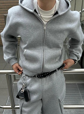 MRDONG韩国代购男装AVEC高奢太空棉连帽铆钉金属设计师夹克外套