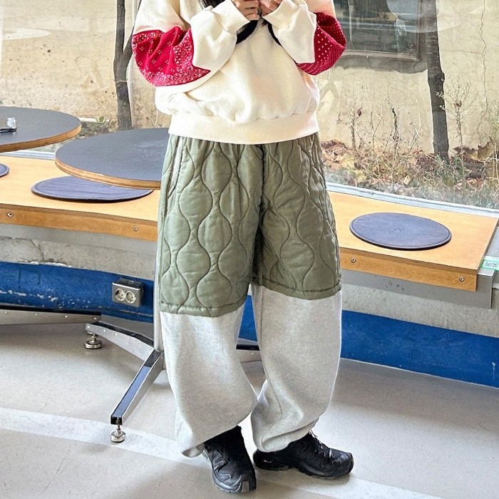 韩国代购直播12gauge夹棉拼接假两件重工男女款阔腿设计师休闲裤,男装,休闲裤,淘宝优惠券,粉丝福利购,淘宝优惠卷