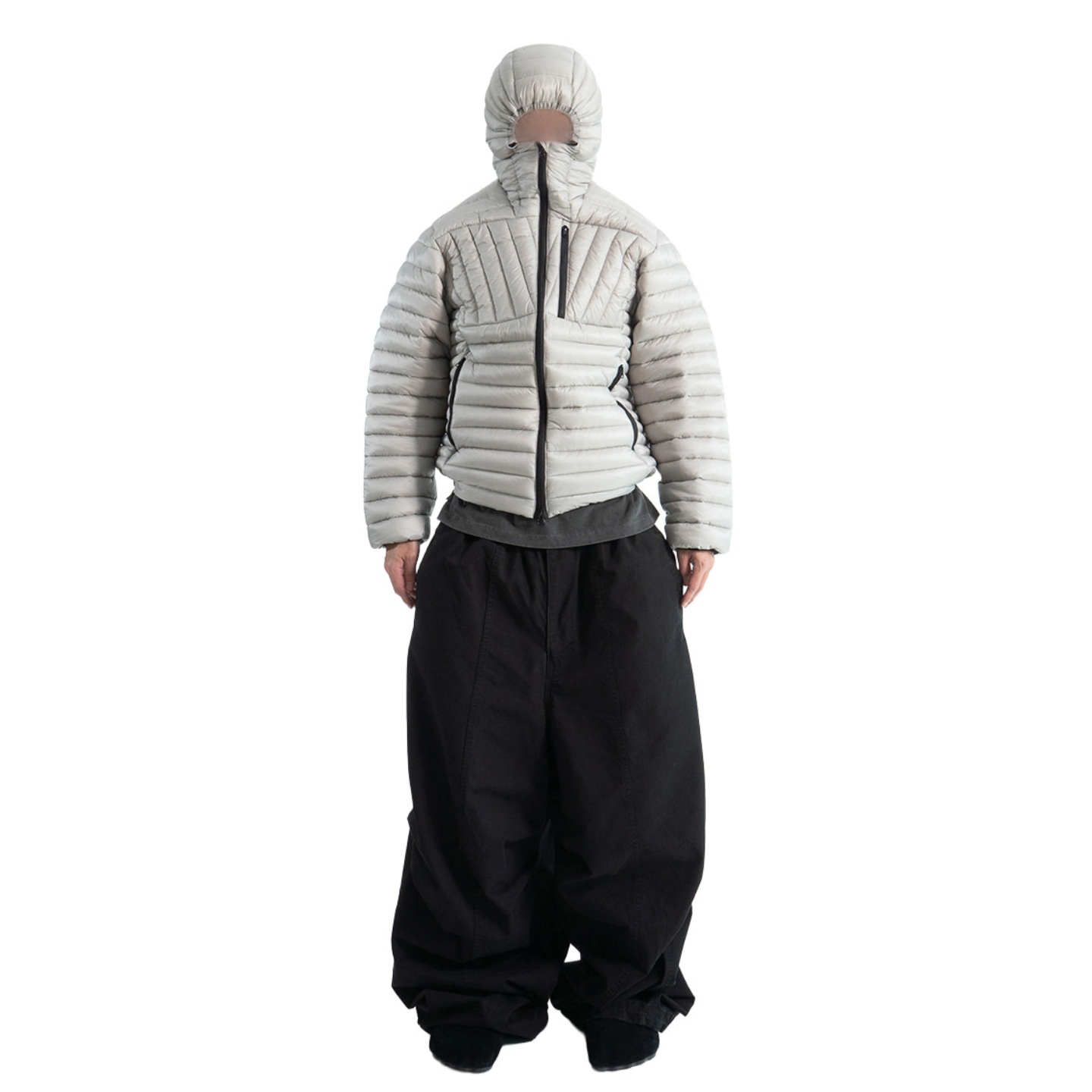 MRDONG韩国男装代购蓬松压线绗缝横竖交错排骨纹短款连帽棉服外套