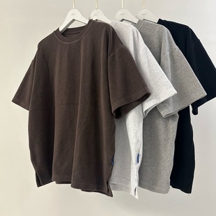 T恤 侧开落肩水洗混色短袖 韩国代购 男直播PURE重工桃绒纯棉阔版