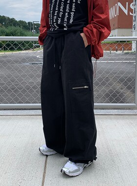 韩国代购直播福利秒杀UNFAIRE高品棉质拉链男女宽松设计师休闲裤