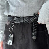 编织西部风牛皮复古腰带手工做旧金属扣头男士 MRDONG韩国代购 男装