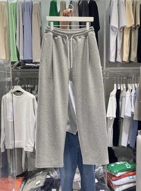 韩国男装代购直播LAINE王炸高档USA匹马复合棉单掐褶直筒休闲卫裤