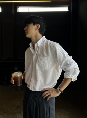 韩国男装代购直播LAINE品牌亚麻面料王炸夏季轻熟风宽松长袖衬衫