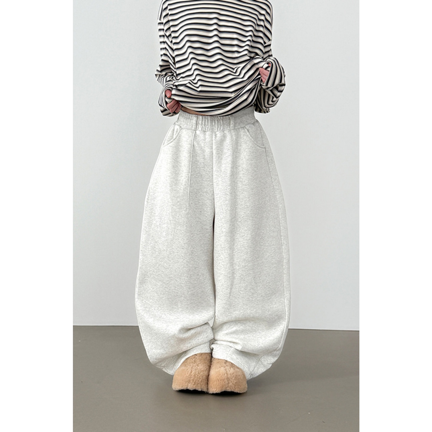 韩国代购fleece-lined cotton banding pants加绒可束脚休闲卫裤