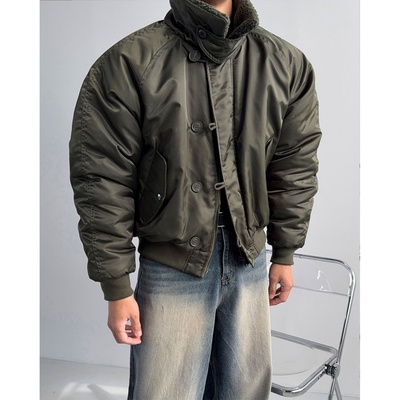 韩国男装复古硬朗工装短款棉服