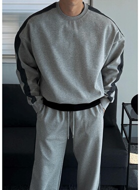 MRDONG韩国代购男装撞色拼接宽松卫衣套装运动长裤休闲潮流氛围感