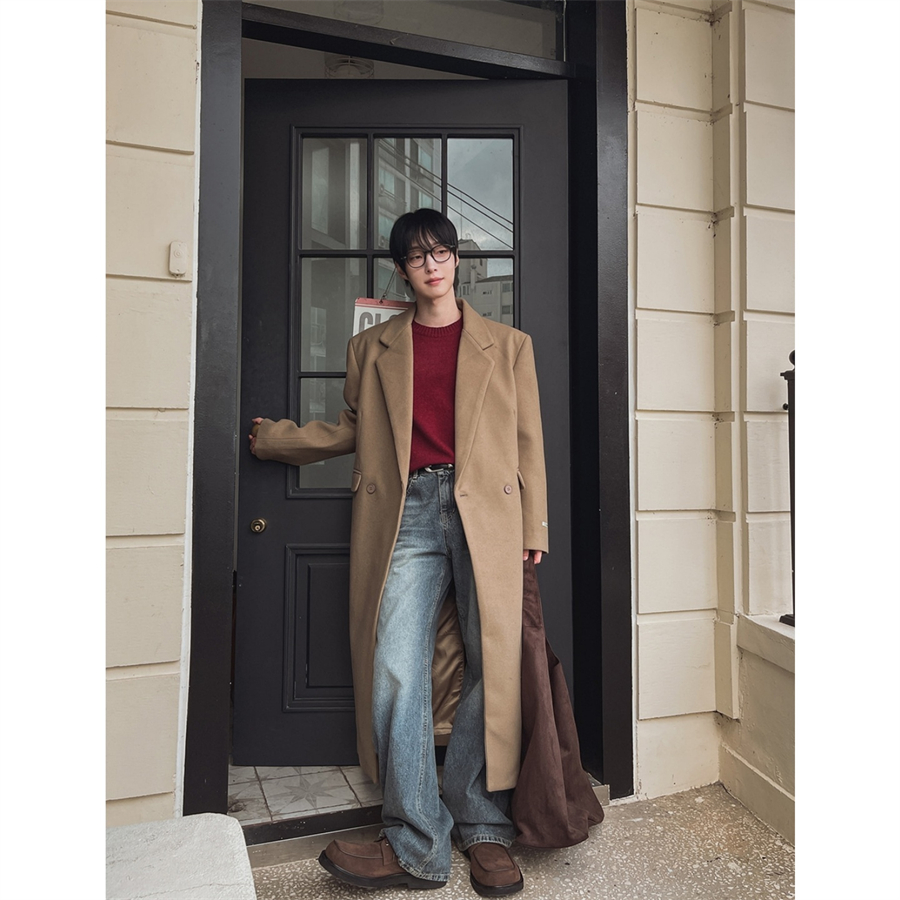 韩国男装长款韩系设计羊毛呢大衣