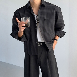 代购 衬衫 直播N.FLOOR设计师短款 单口袋高品宽松长袖 时尚 韩国男装