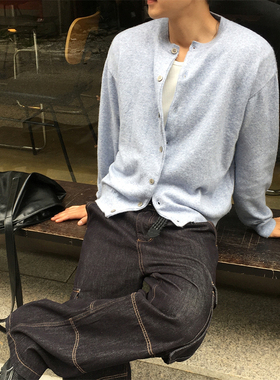 MRDONG韩国男装代购轻柔舒适混羊毛休闲圆领绒感11色针织开衫外套