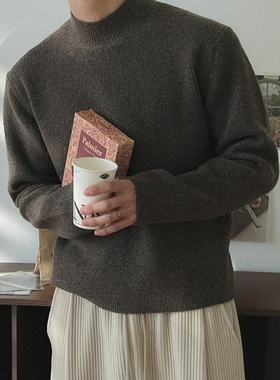 MRDONG韩国代购男装LOGAN半高领绵密高克重圆领针织毛衣保暖