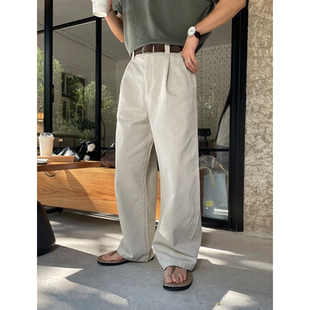 MRDONG韩国代购东大门男装SIGNIGT棉质单掐褶水洗阔腿直筒休闲裤