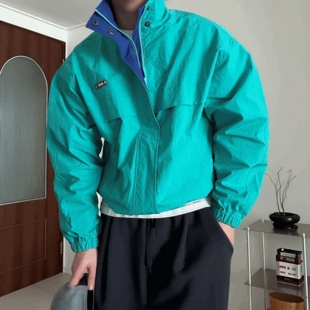 MRDONG韩国代购东大门男装直播高品撞色立领设计短款风衣夹克外套