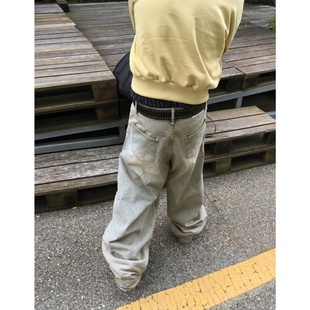 MRDONG韩国男装代购vintage泛黄做旧重度水洗小众街头阔腿牛仔裤