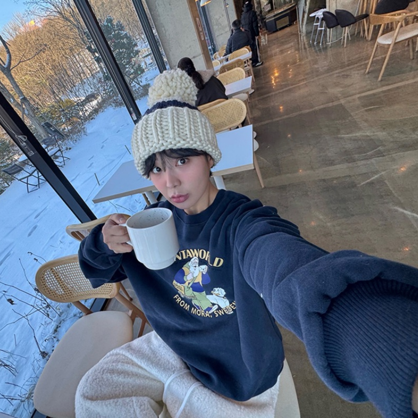 MRDONG韩国代购男女粗线毛线球球混色保暖针织帽子冬季出街百搭款