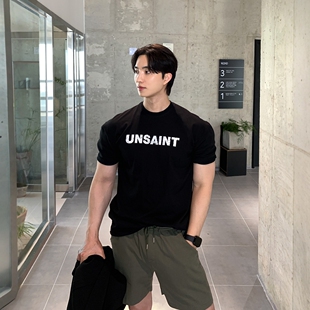 T恤 直播RAVE纯棉高品螺纹圆领爆裂字母印花宽松短袖 韩国男装 代购