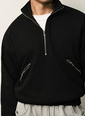 MRDONG韩国代购男装短款立领半拉链卫衣利落版型极简运动氛围款式