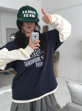 MRDONG韩国代购男女叠穿短款宽松T假两件设计袖口层次感小众长袖