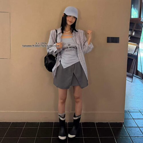 涤纶2026秋季背心衬衫半身裙女