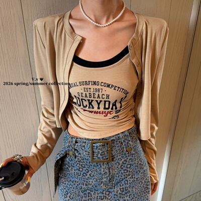 涤纶2026春季背心开衫两件套女