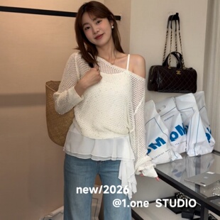 针织衫 1ONE2026春季 气质镂空圆领长袖 法式 荷叶边吊带背心女 新款