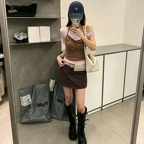 涤纶套头假两件短袖T恤女