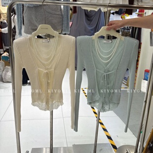 显瘦短款 针织衫 上衣女 纯欲辣妹假两件长袖 十三行KIYOMI2026春新款