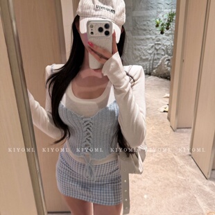 针织衫 气质撞色假两件上衣圆领长袖 女 韩版 十三行KIYOMI2026春新款