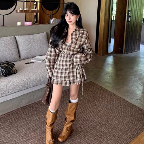 涤纶2026秋季衬衫腰封裙套装女