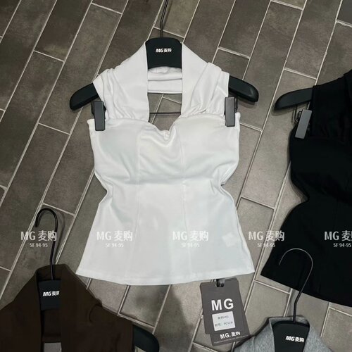 纯欲辣妹挂脖露背背心T恤女