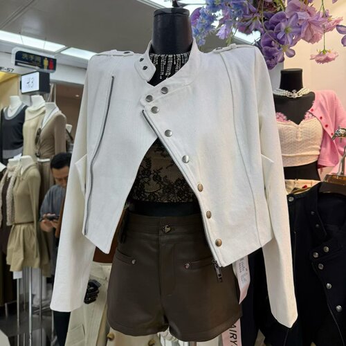 韩版翻领机车长袖短外套女