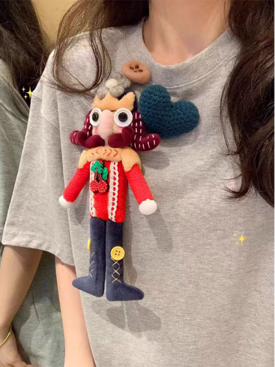 美式复古学院风卡通立体玩偶纯棉短袖t恤女夏季设计感宽松上衣潮