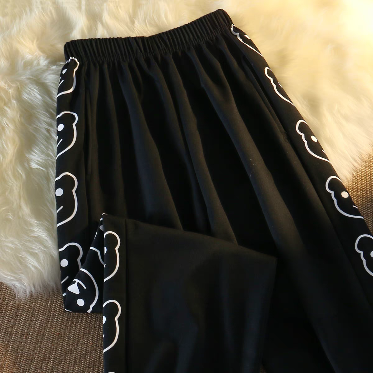 小熊裤子女夏季ins潮牌宽松高腰直筒薄款束脚哈伦裤休闲运动长裤