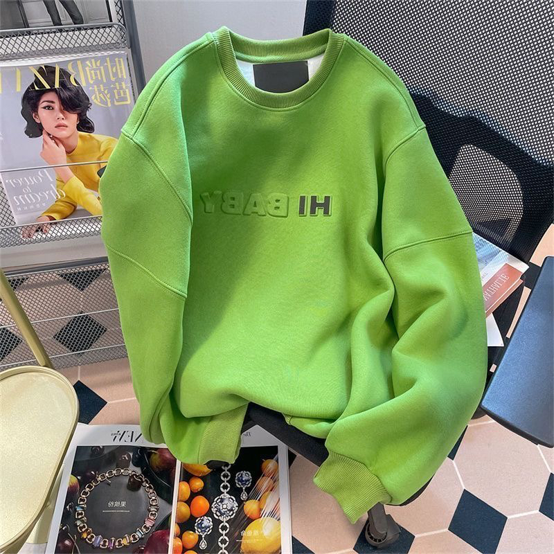 高街美式牛油果绿色卫衣女春秋新款oversize潮牌慵懒chic情侣上衣