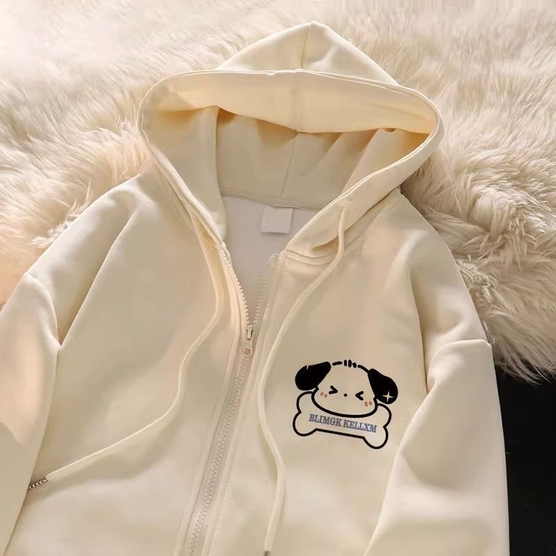 秋冬新款可爱卡通帕恰狗连帽ins潮牌卫衣女加绒加厚宽松拉链上衣
