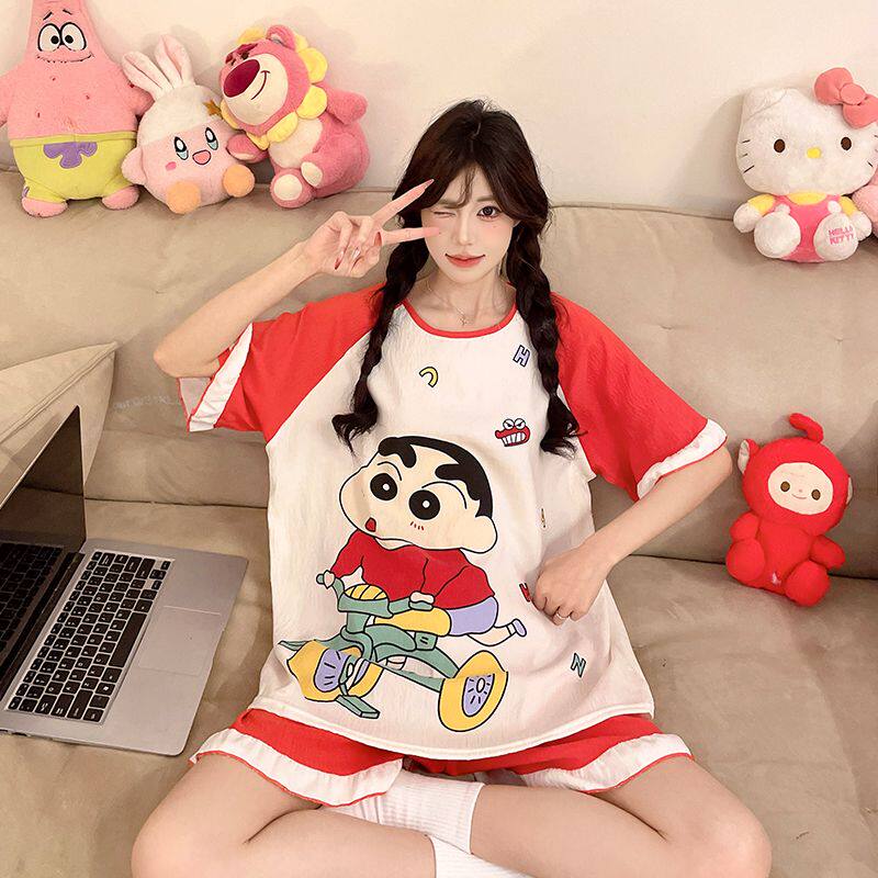 甜美可爱套头休闲学生高级感家居服套装夏季薄款短袖短裤睡衣女士