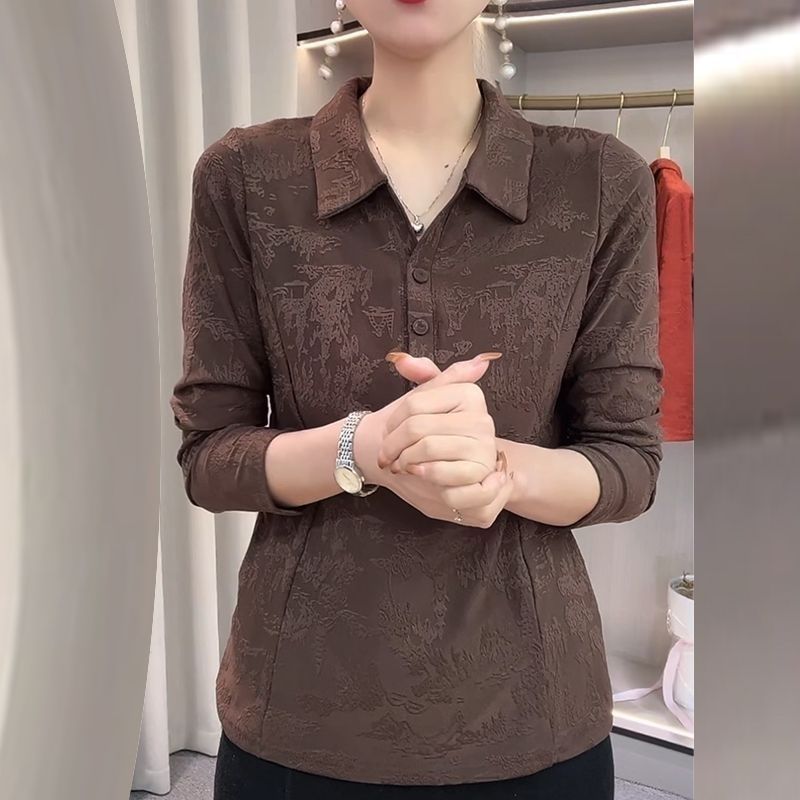 春秋新款洋气polo领打底衫显瘦纯色长袖绒衫上衣大码休闲外套衬衫