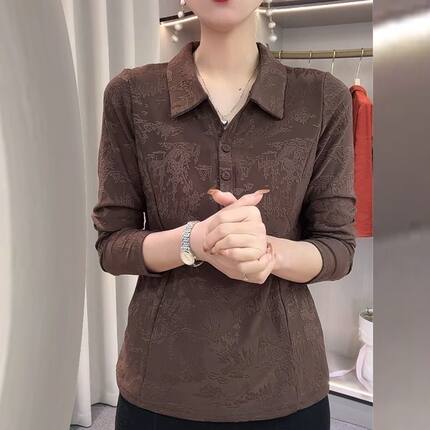 春秋新款洋气polo领打底衫显瘦纯色长袖绒衫上衣大码休闲外套衬衫