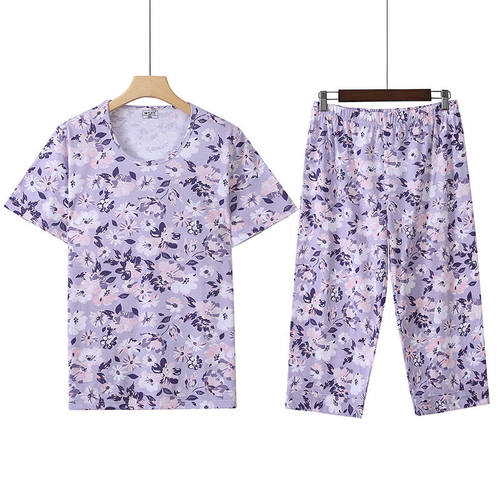 女纯棉家居睡衣半袖7分裤全棉宽松高腰印花T恤短袖汗衫家居短裤