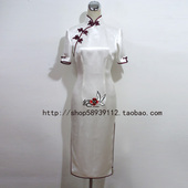 定制旗袍 白色 晚会礼服 女装 时尚 旗袍 真丝 出国活动