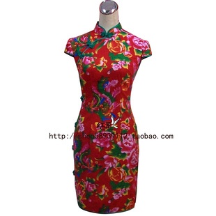 定制旗袍 结婚新娘 牡丹花 时尚生活装棉布女装 敬酒旗袍