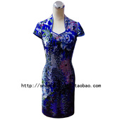 定制旗袍 真丝丝绒旗袍 晚会 红影旗袍 婚礼旗袍 礼服