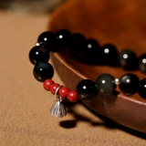 Натуральные четки из круглых бусин, маленький браслет с одной бусиной, серебряный браслет, цвета киновари, серебро 925 пробы