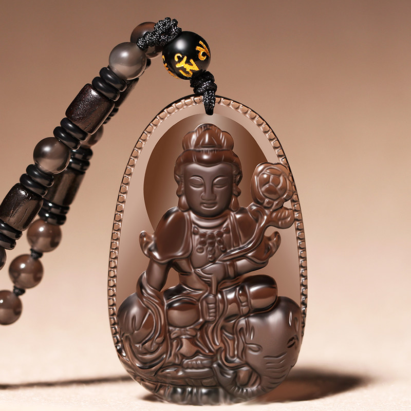 天然冰种黑曜石大日如来本命佛十二生肖吊坠男女属羊猴守护神项链