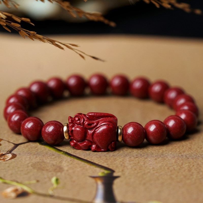 朱砂【貔貅】手串男女士情侣款招财转运珠紫金砂皮丘貔恘手链礼物