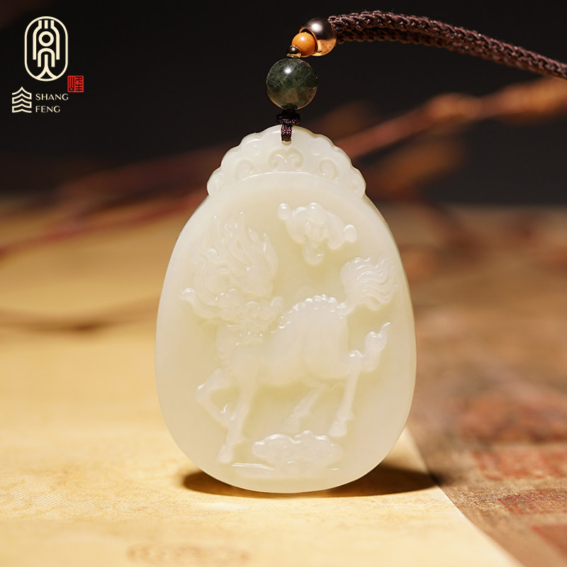 和田玉玉麒麟吊坠麒麟送子牌男女士白玉项链玉石挂坠挂件礼物配饰