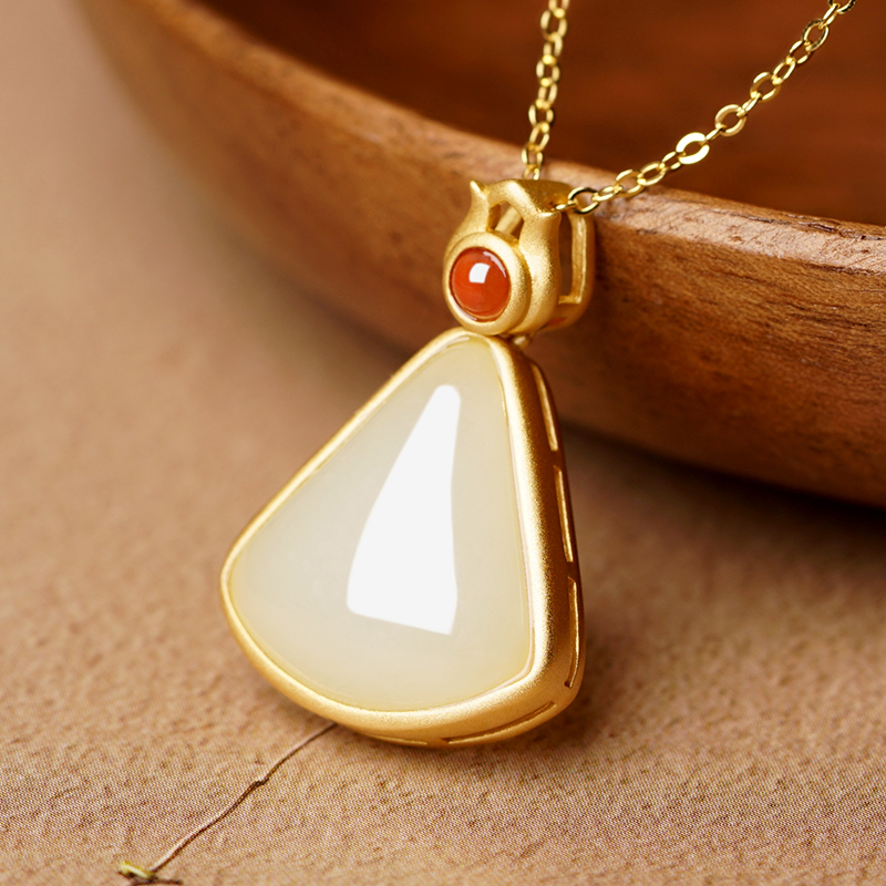 和田玉水滴平安如意小吊坠小巧女款玉石金镶玉925银项链玉坠挂件