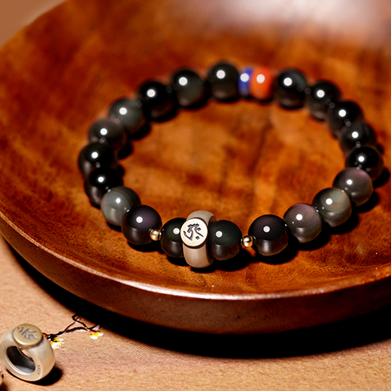 开光黑曜石本命佛手链鼠年辟邪转运珠佛珠手串本命年男女饰品首饰