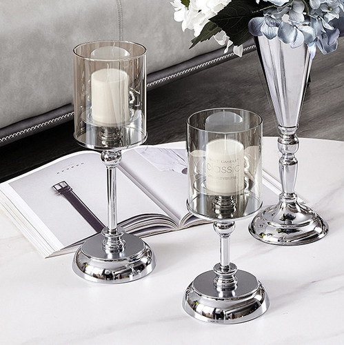 银色烛台ins风餐桌烛光晚餐道具